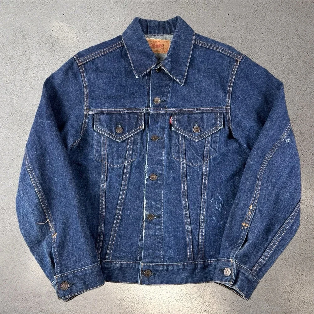 Vintage BIG E Levi's 70505 0217 Denim Trucker Jacket Sz 40 Type 3 60s 70s Dark